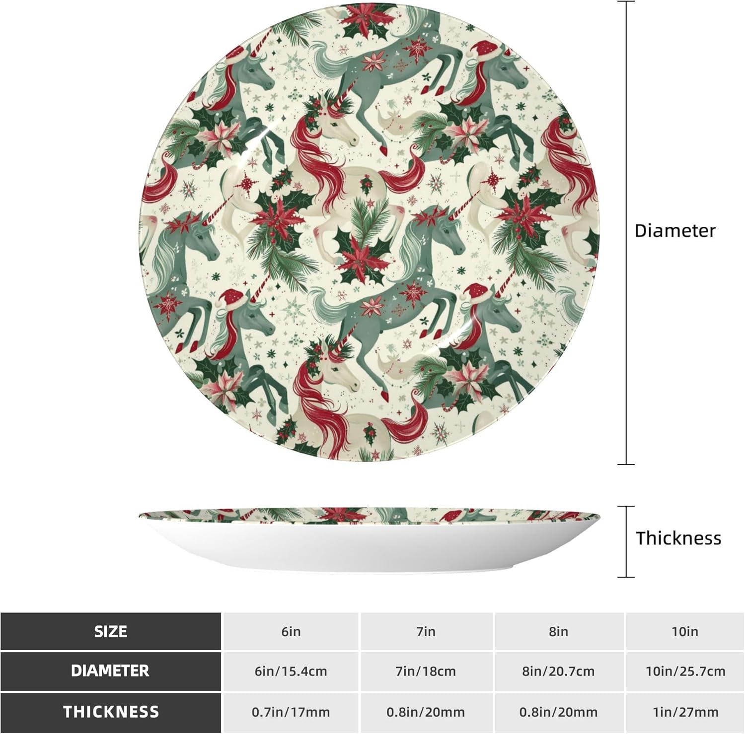 Decorative Plate Ceramic Plate for Wall Hanging 10in Accent Plate for Office Living Room Hallway Table Decor - Christmas Unicorns 5
