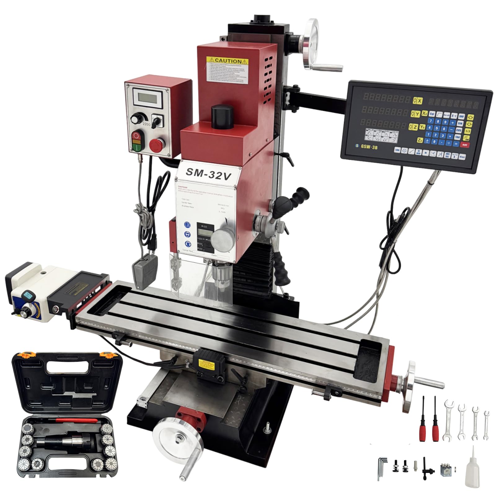 EQCOTWEA Benchtop Mini Milling Drilling Machine 1500W Brushless Mill Drill with X-Axis Power Feed,3-Axis Grating Ruler,±90° Spindle,50-2250 RPM for