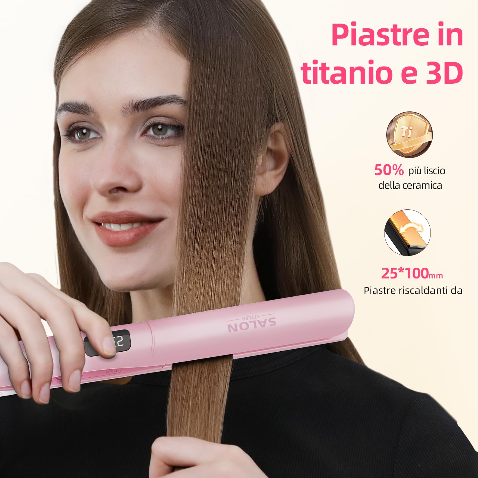 Dekuri 2 in 1 Piastra per capelli e arricciacapelli | piastra liscia in titanio, ferro da stiro a calore rapido 30s, display LCD 120-230℃, piastra capelli ioniche per donne