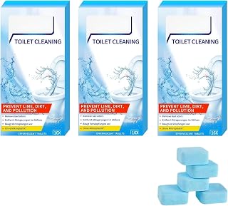 Lemon Scent Toilet Bowl Cleaner Effervescent Tablets - 16 Count Box, Prevents Limescale, Dirt & Pollution, Removes Odors & Drain Deposits, Prevents Clogging (3PCS)