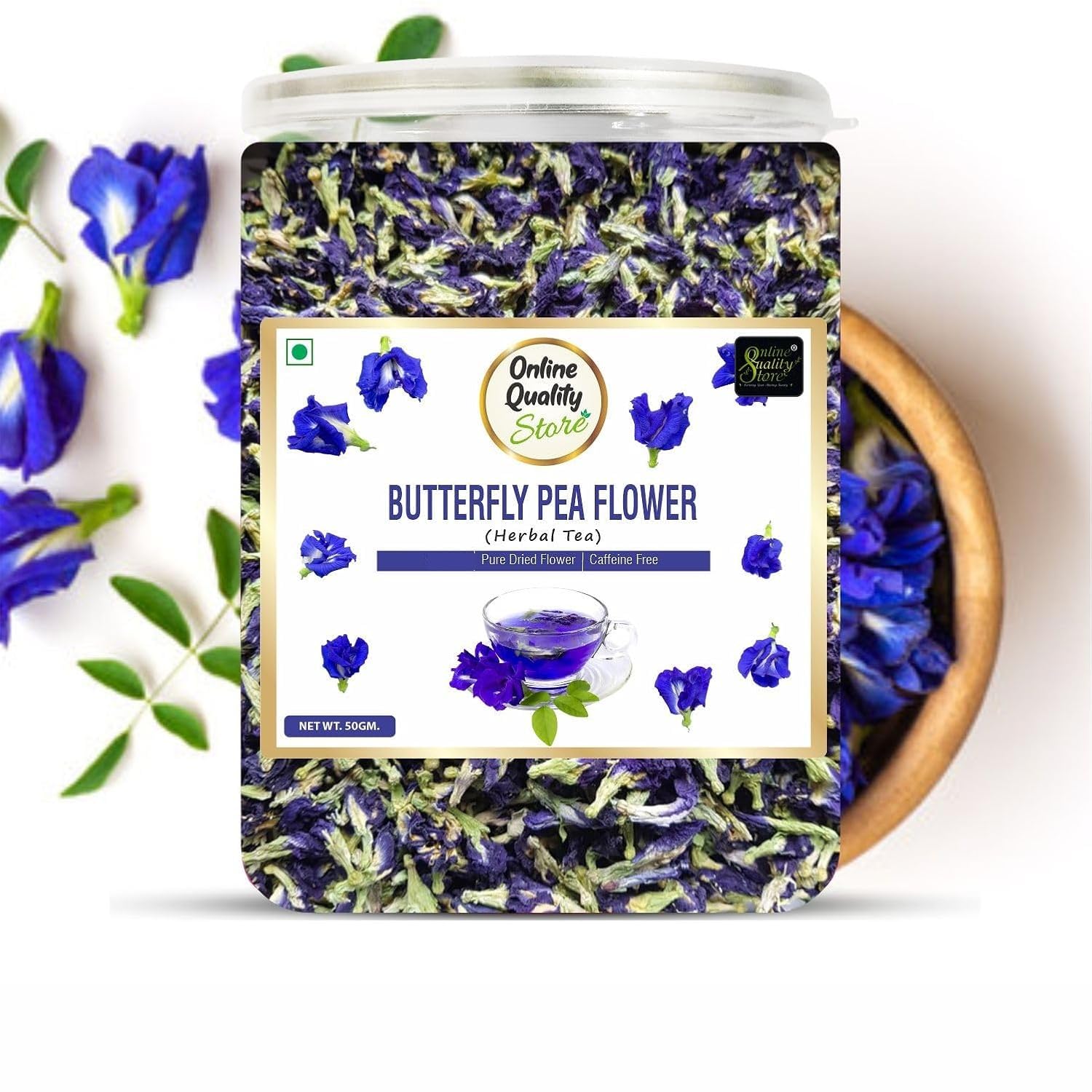 Online Quality Store Organic Butterfly Pea Flower Tea-50 Gram|Blue Pea Tea|Relieves Stress|Hot Tea, Iced Tea|Caffeine Free Herbal Tea