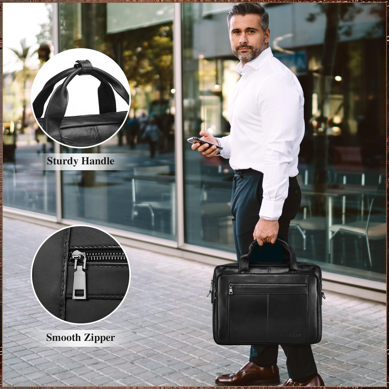 BAIGIO Herren Aktentasche Leder Laptoptasche Business Handtasche Arbeitstasche Groß Umhängetasche Ledertasche Männer Businesstasche Schultertasche Klassische Messenger Tasche 15,6 Zoll Laptop, Schwarz