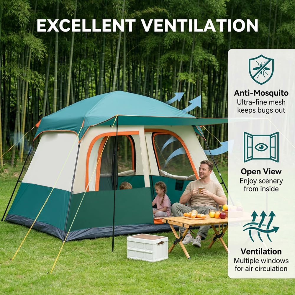 Tenda familiare per 4 persone, tenda a tunnel con 2 cabine letto e tenda, montaggio rapido in 10 minuti, tenda da campeggio impermeabile da 3000 mm con UPF 50+, tenda leggera per campeggio e attività