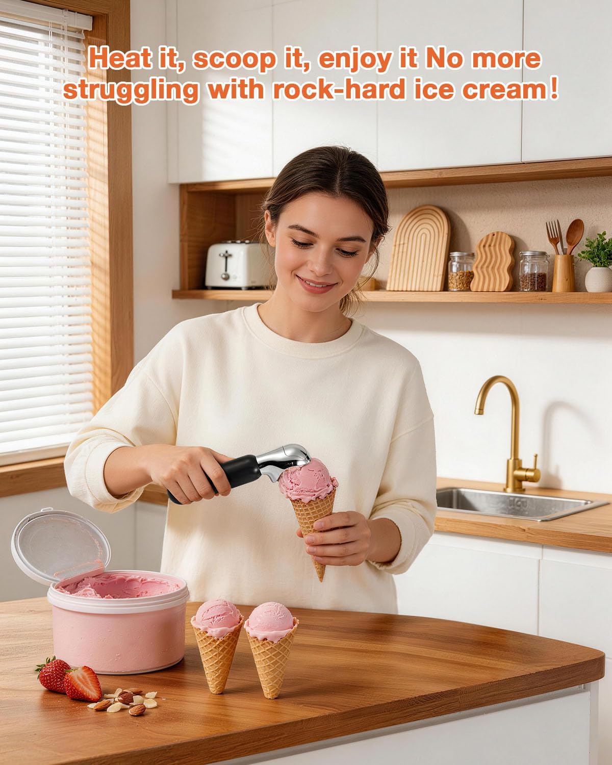Ice Cream Scoop Heated, Electric Ice Cream Scooper for Hard Ice Cream | LED Display, 3 Temp Settings, Rechargeable, Waterproof IP67, Effortless Scooping, Great for Gelato, Sorbet & Frozen Yogurt