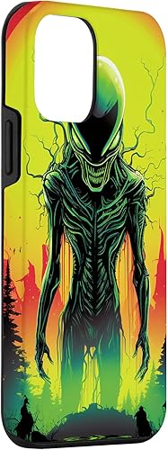 Vista 30 de iPhone 14 Pro Max Cute Green Alien Head UFO Space Face Alien Case