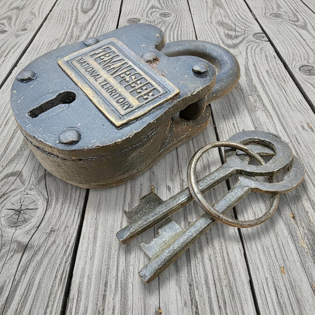 Tombstone Arizona Territory Cast Iron Gate Lock with Keys & Antique Finish (2.5" x 1.5")