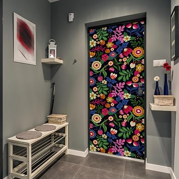 funlife Peel and Stick Door Wallpaper Mural Decal with Tools for Bedroom Living Room 15.19" x78.74" 2pc Eden Fairy Floral