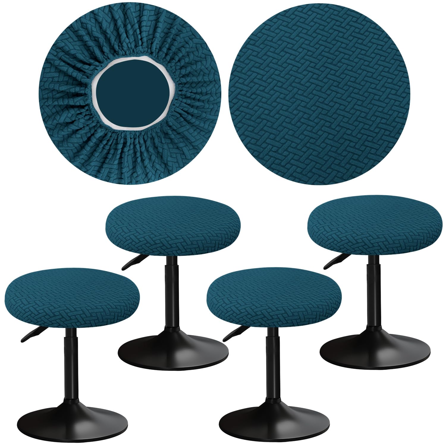 YINGAYOU Stool Covers Round 12-16"/30-40cm with Jacquard Bar Stool Seat Covers Round, Elastic Soft and Comfortable are Rich Color (4, Peacock Blue)