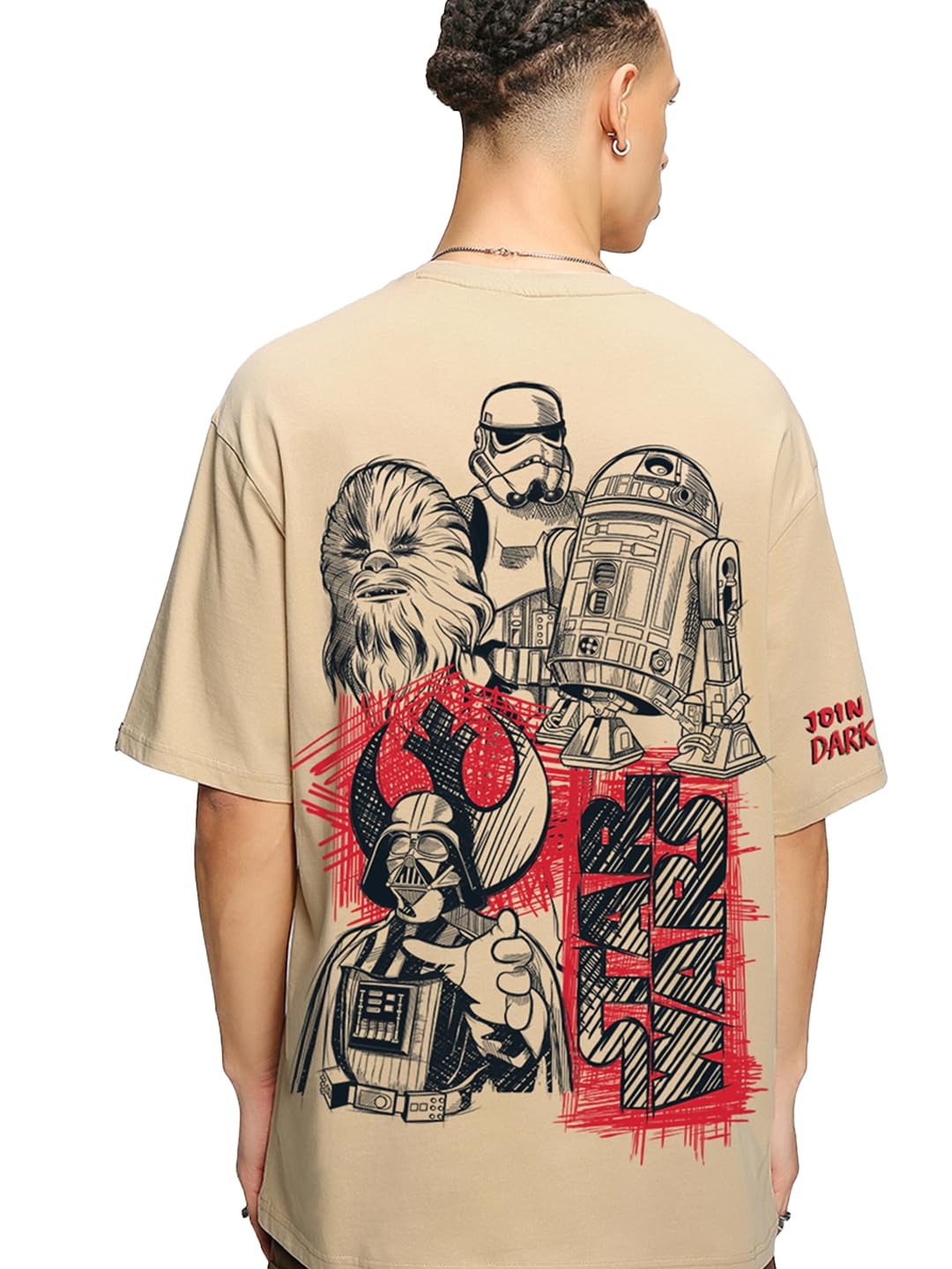 bewakoof X Star Wars Stormtrooper Men's Cotton Graphic Print Oversized Fit Half Sleeve Round Neck T-Shirt | Casual Wear | Street Wear | Oversized t Shirt for Men Cotton | Baggy-picture-47