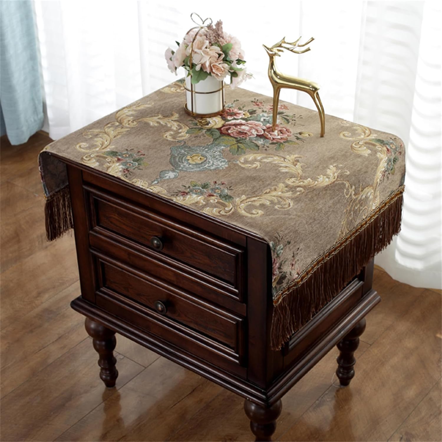 Jacquard Bedside Table Cover Cloth Cover Towel for Home Bedroom Dresser Tablecloth dust Cover Printer Tablecloth (15.7 * 35.4 inches,Brown)
