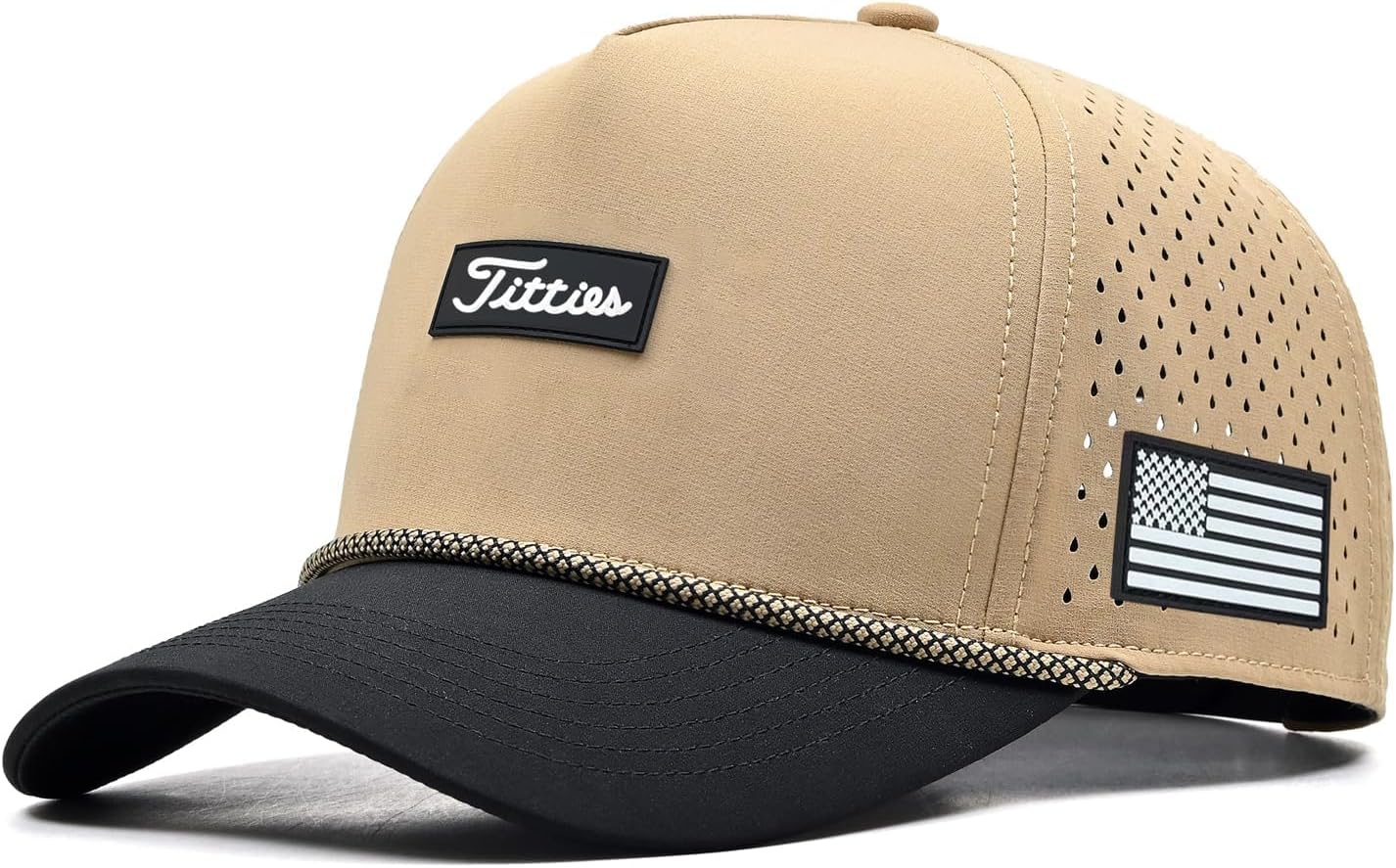 Curves & Clubs Titties Golf Hat - Funny Golf Hat, Titties Hat - Funny American Hat - Men's Gifts (Cotton, White-Black)