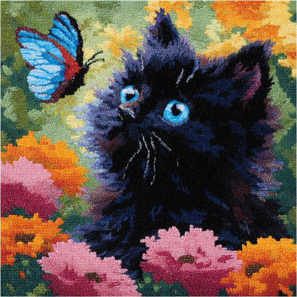 Taxpy Latch Hook Pillow Case Kits, Cats, Flowers, and Butterflies Embroidery Kits DIY Pillow Cushion Cover Latch Hook Cushion Kit,17x17inch