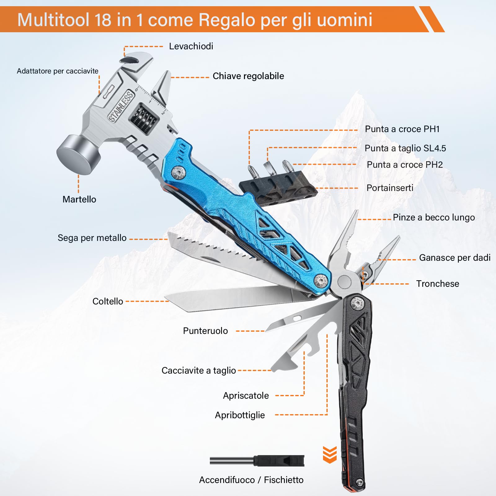 Pinza Multiuso, Coltello Multiuso in Acciaio Inossidabile, Pinza Multifunzione in Coltellino Svizzero con Apribottiglie, Cacciavite, Attrezzi EDC, Ideale per il Campeggio, Riparazioni