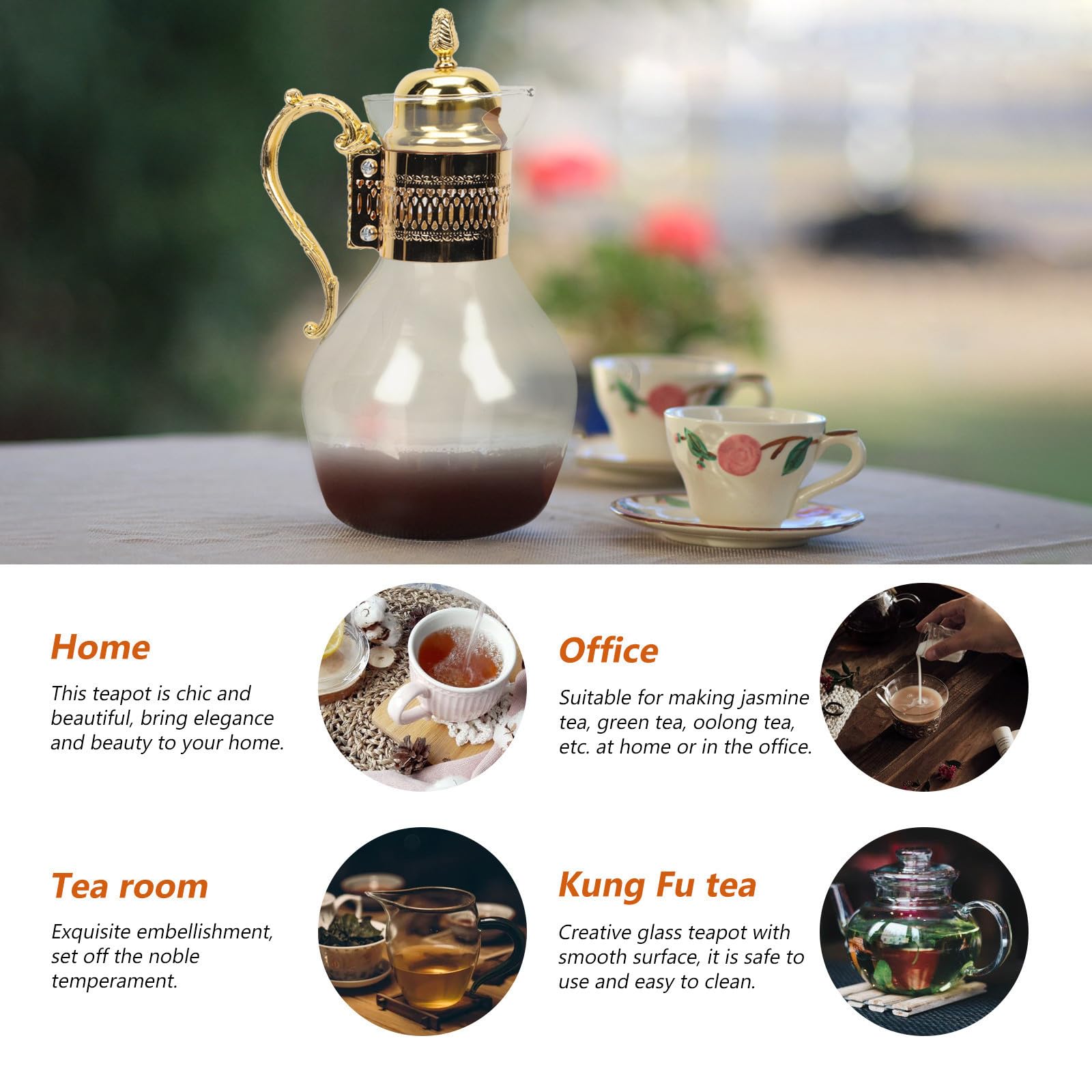 Heizbare Glas Kaffeekanne im Europäischen Stil, Gold | Großes Fassungsvermögen, Zinklegierung und Glas, mit Griff, Einfach zu Bedienen
