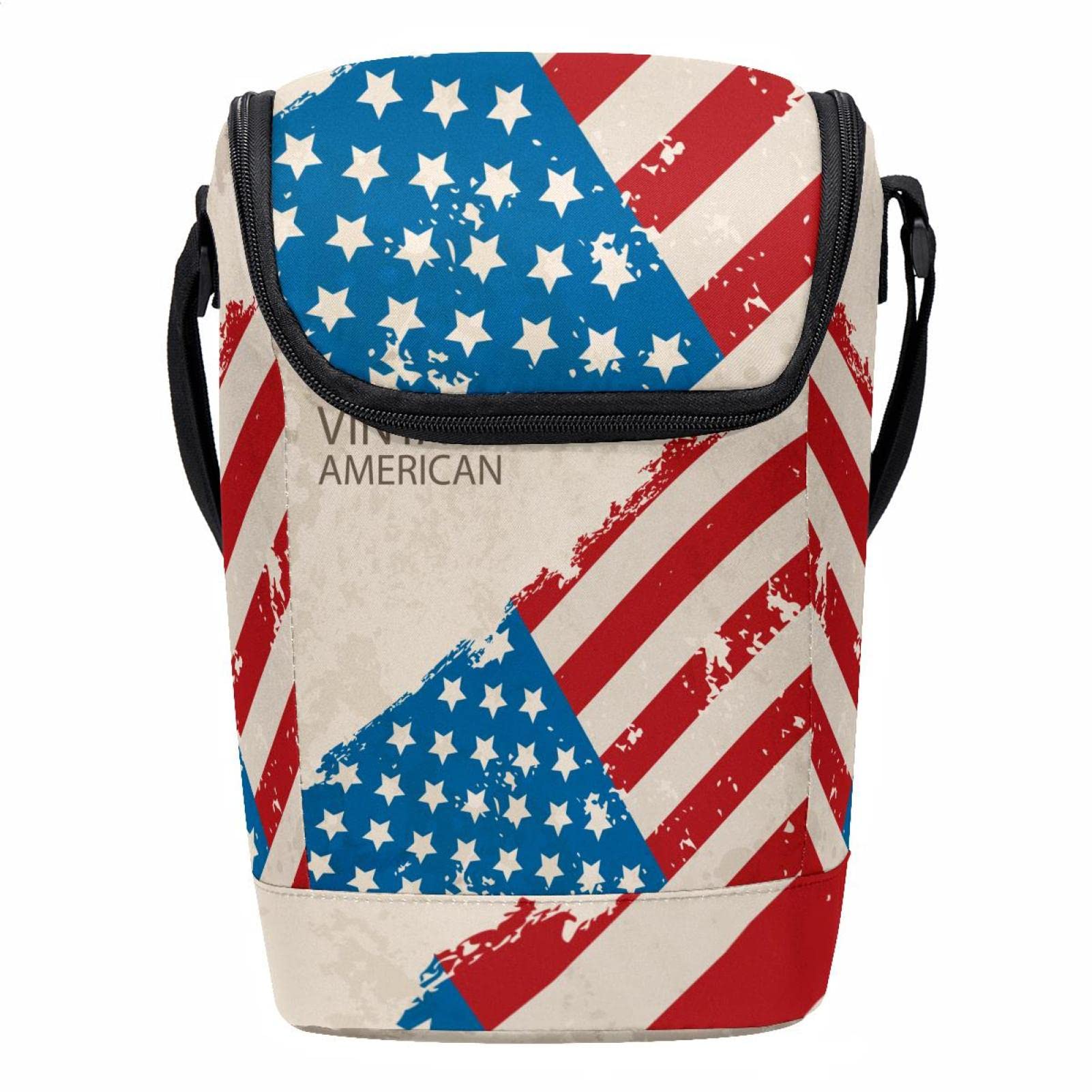 Lonchera grande con correa ajustable bolso térmico portátil bandera americana vintage