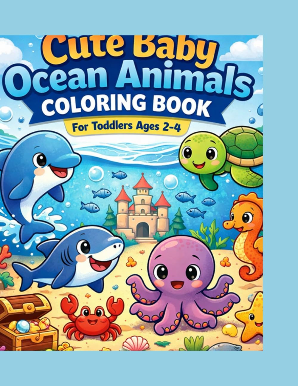 Cute Baby Ocean Animals Coloring Book for Toddlers Ages 2–4: Big and Easy Sea Creatures with Dolphins, Turtles, Octopus and Sharks – Bold Simple Designs for Little Hands