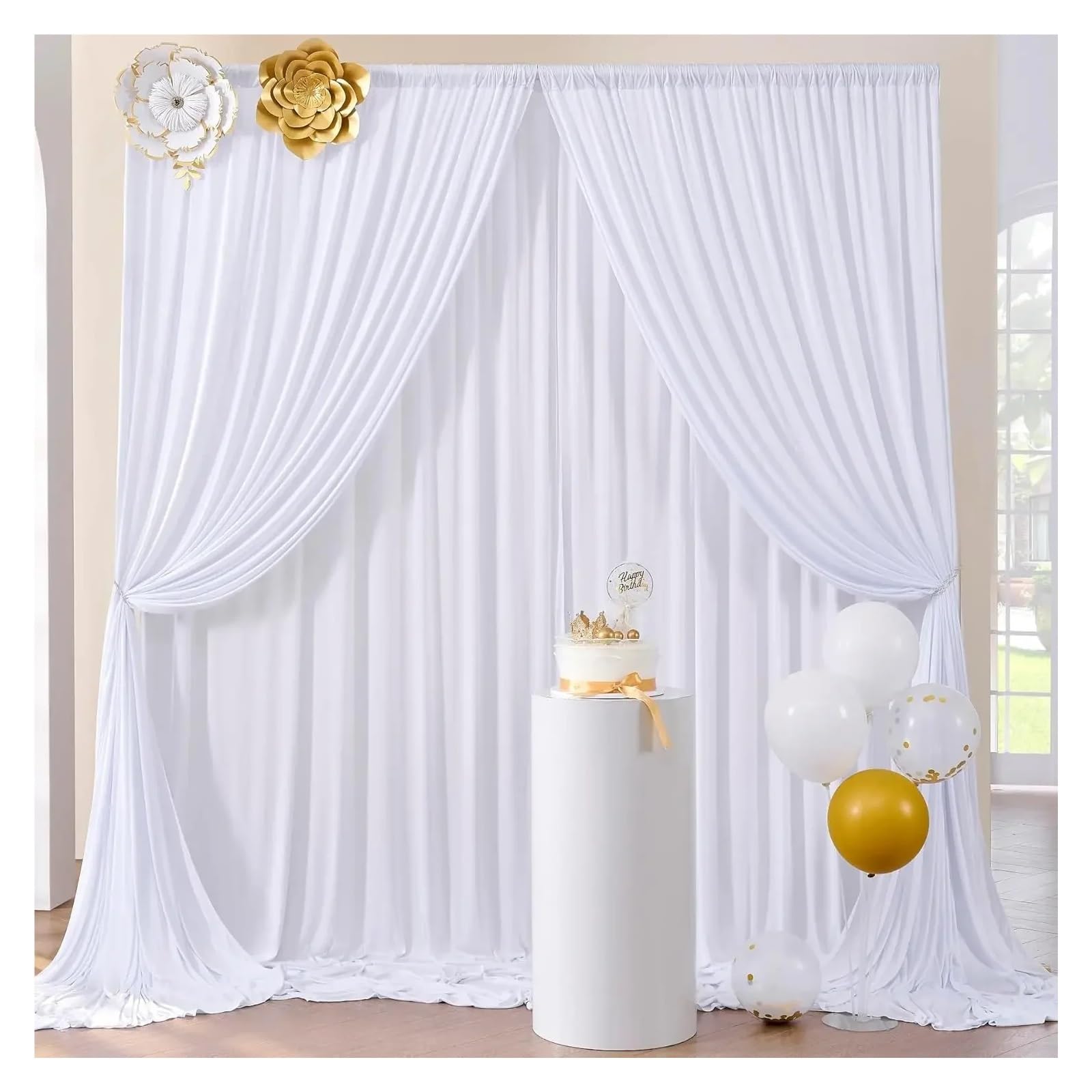 Zasłony ślubne z esterem | Wielokolorowy 150x214-300cm do dekoracji ślubnych i przyjęć(1 panels-White,150x300cm)