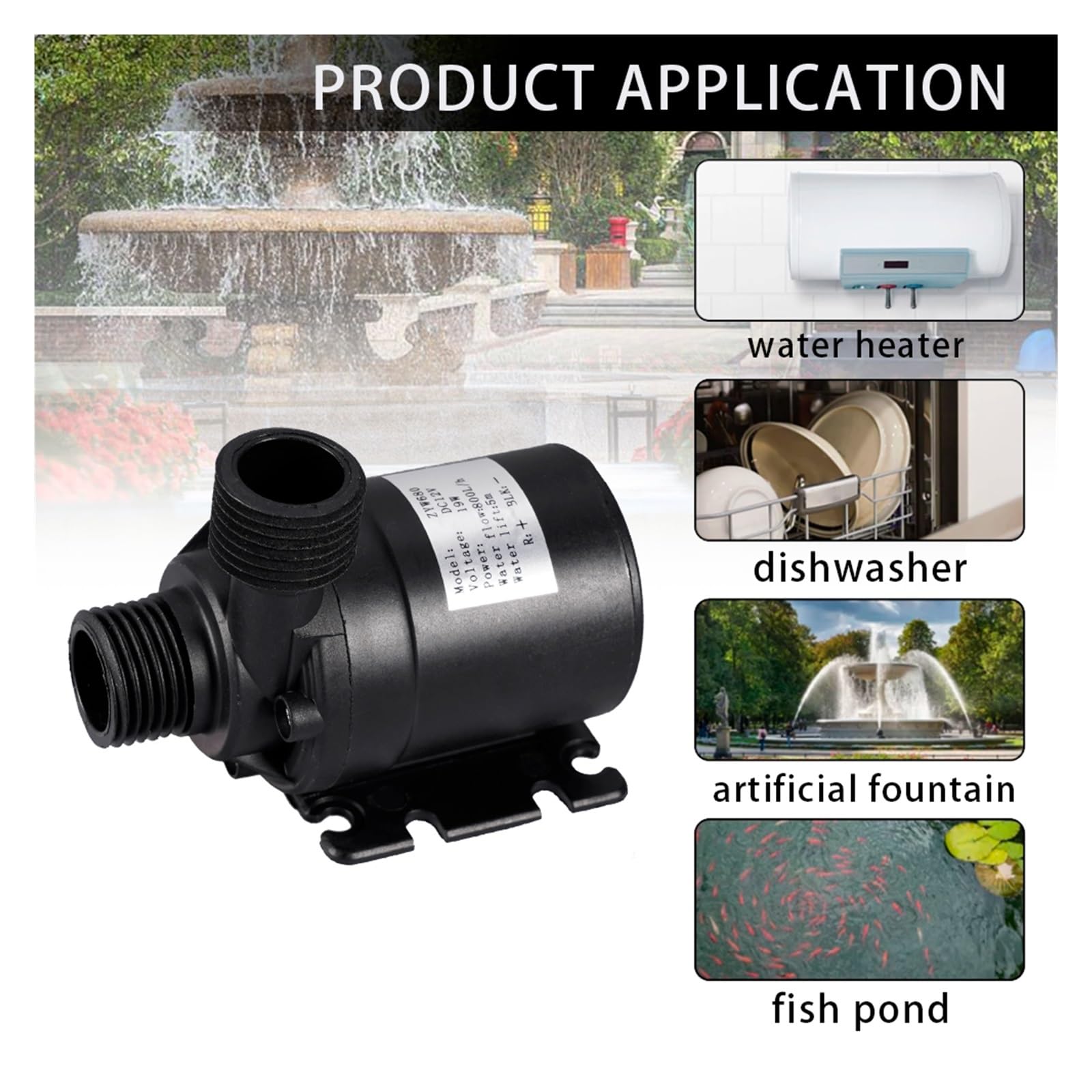 Fontana Solare da Giardino Esterno, 50W 800L/H Pompa ad acqua solare Pannello solare senza spazzole Silicio monocristallino Strumento for kit di decorazione del giardino a lavoro continuo a basso rumo