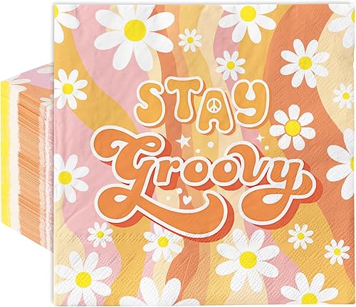 AnyDesign Paquete de 100 servilletas de papel hippie desechables con diseño de margaritas bohemias y florales para postres y cenas, suministros de