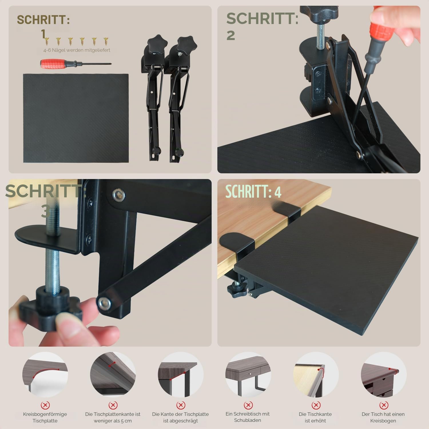 Ergonomische Schreibtischverlängerung, Computer Armlehne für den Schreibtisch, 90° Faltbare Handgelenkstütze, Computer Tischverlängerung für Tisch, Schreibtisch, Büro ((20x24cm/7,87x9,45 Zoll))