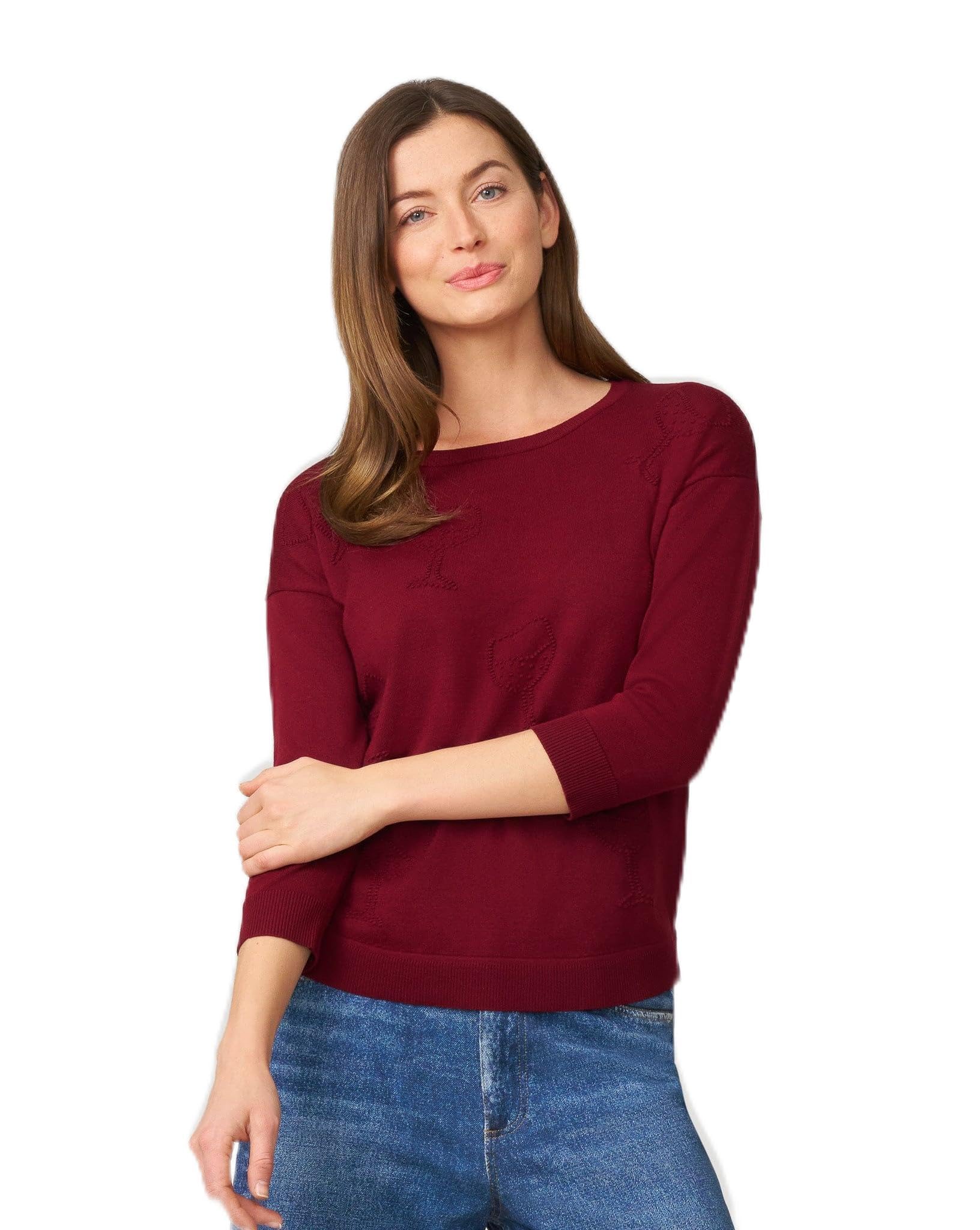 Cable Gauge Womens Wineglass Lightweight Long Sleeve Sweater