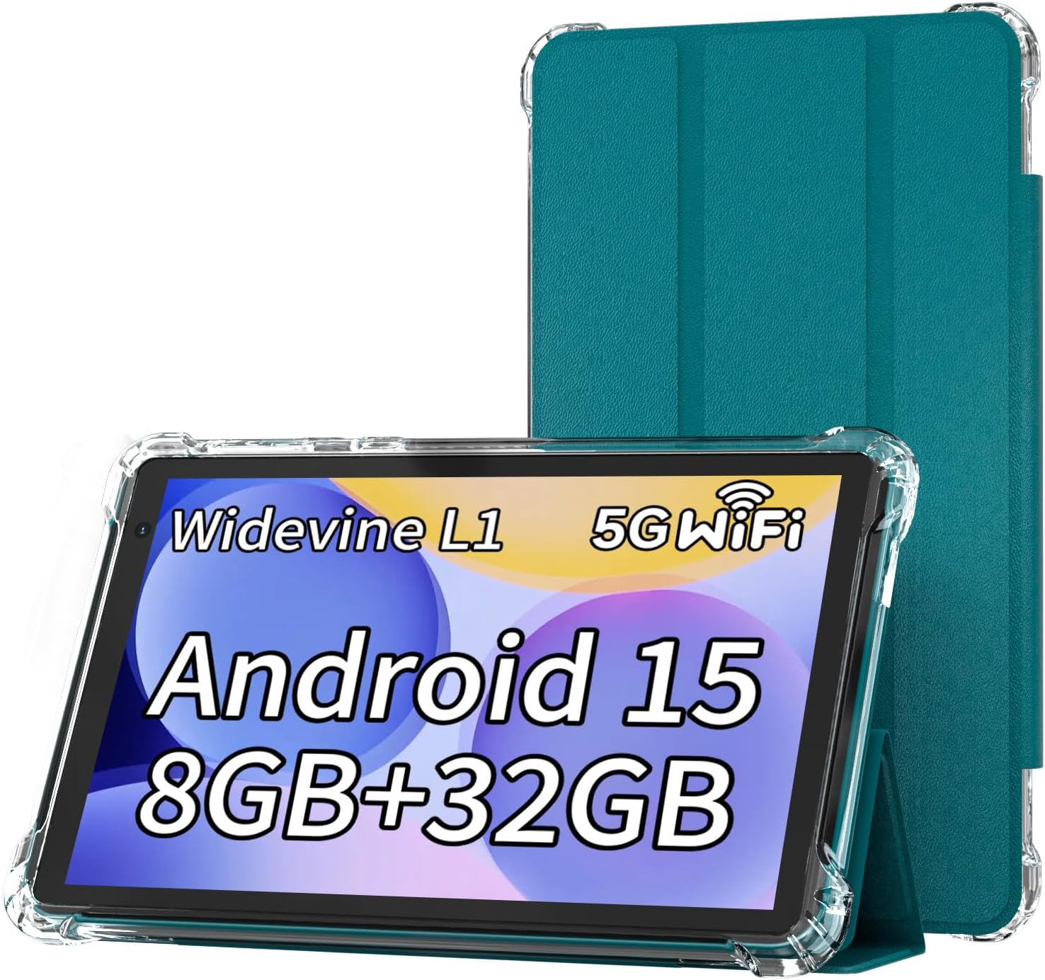 Tablet 7 inch Android 15.0 Tablet, 8GB+32GB ROM （1TB Expand）, Quad-Core, WiFi, GMS, Dual Camera, Educational, Games (Green)