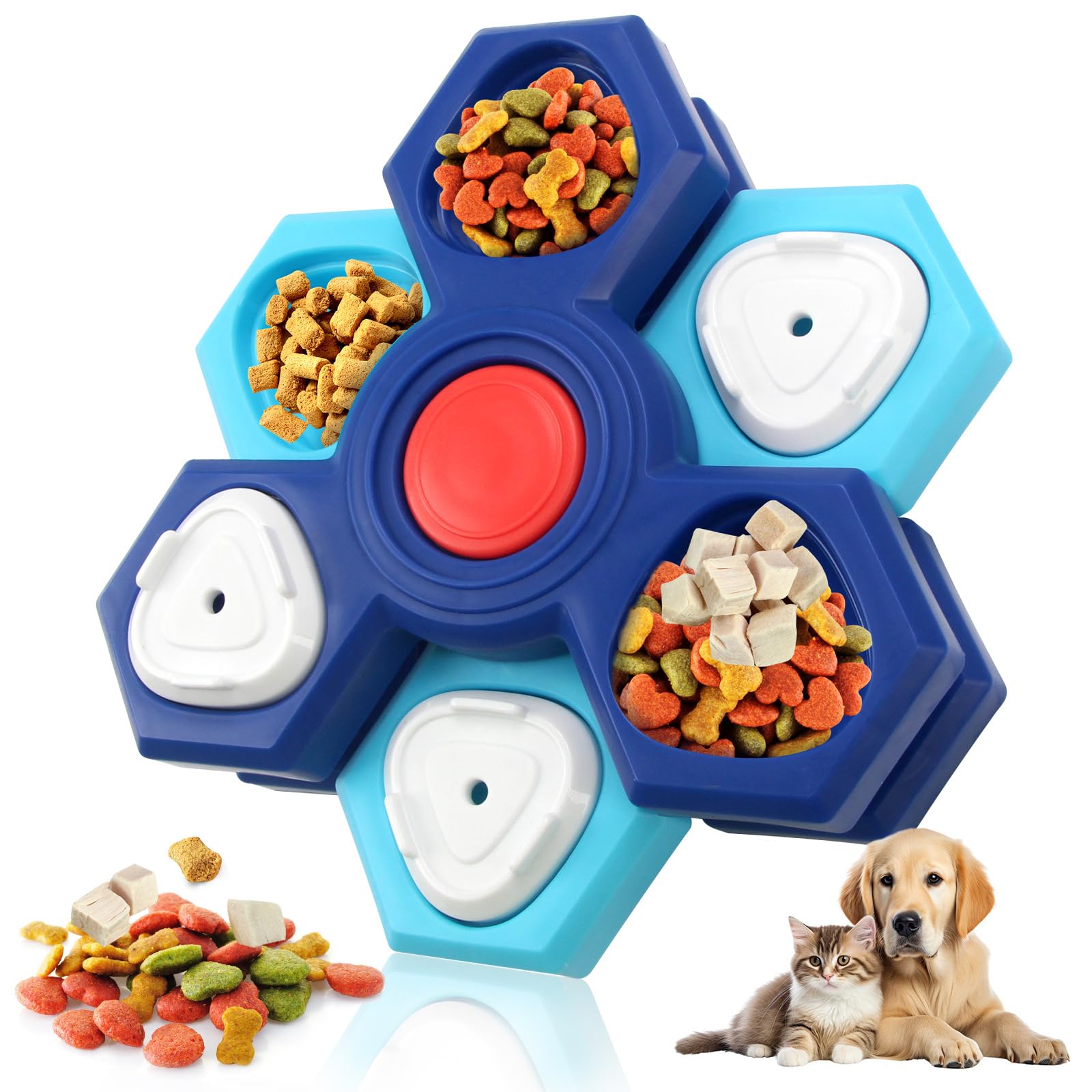 KuTi Kai Interactive Dog Puzzle Toys, Dog Cats Multilayer Puzzle Slow Feeder Toys (Three layers,Dark-blue_light-blue_dark-blue)