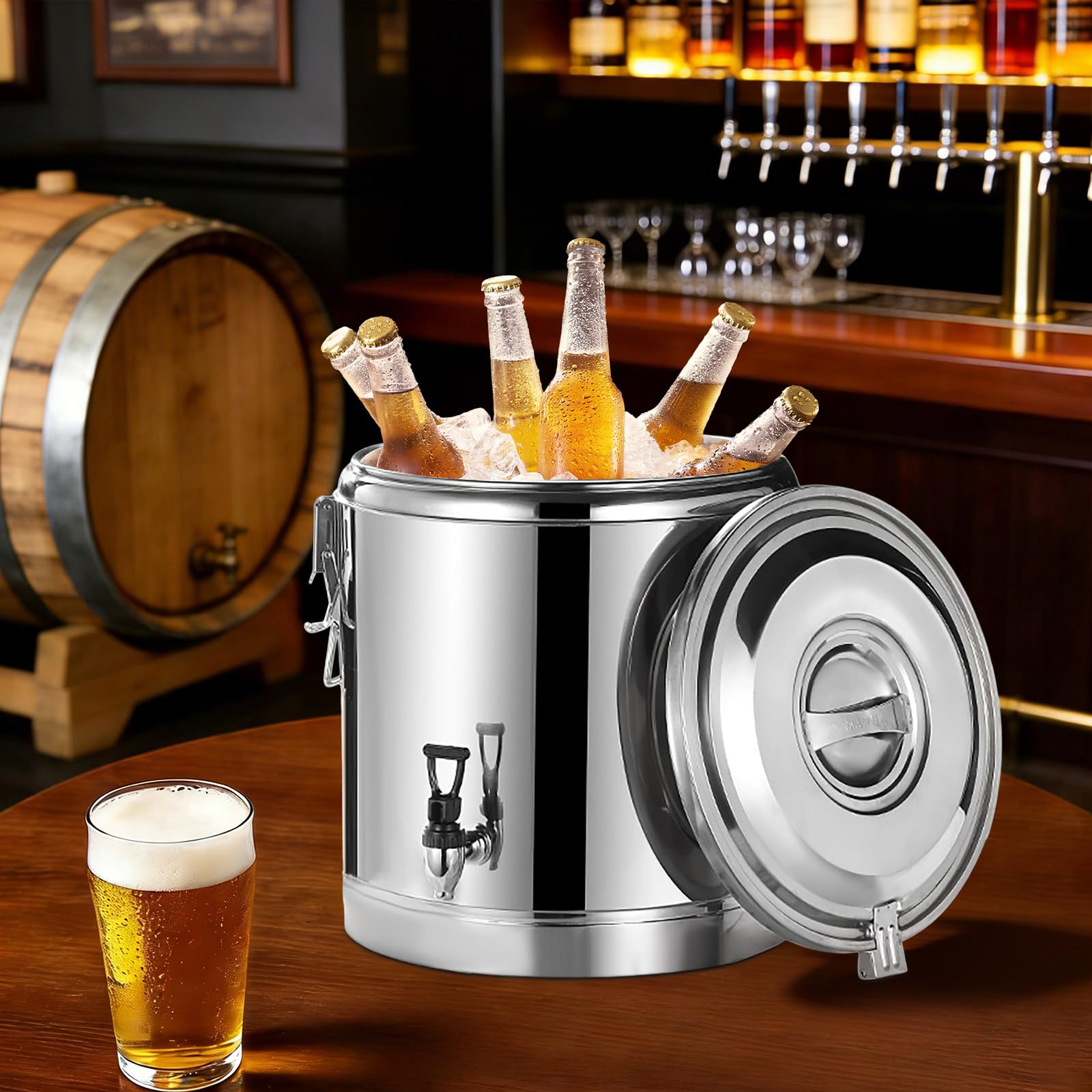 40L Edelstahl Thermobehälter, 35CM Große Öffnung 1.85CM Dicke Dämmschicht 200 °C Maximale Temperaturbeständigkeit mit Ablasshahn Deckel Gummiring für Kaffee Tee Oder Glühwein Hält Speisen Heiß Kalt