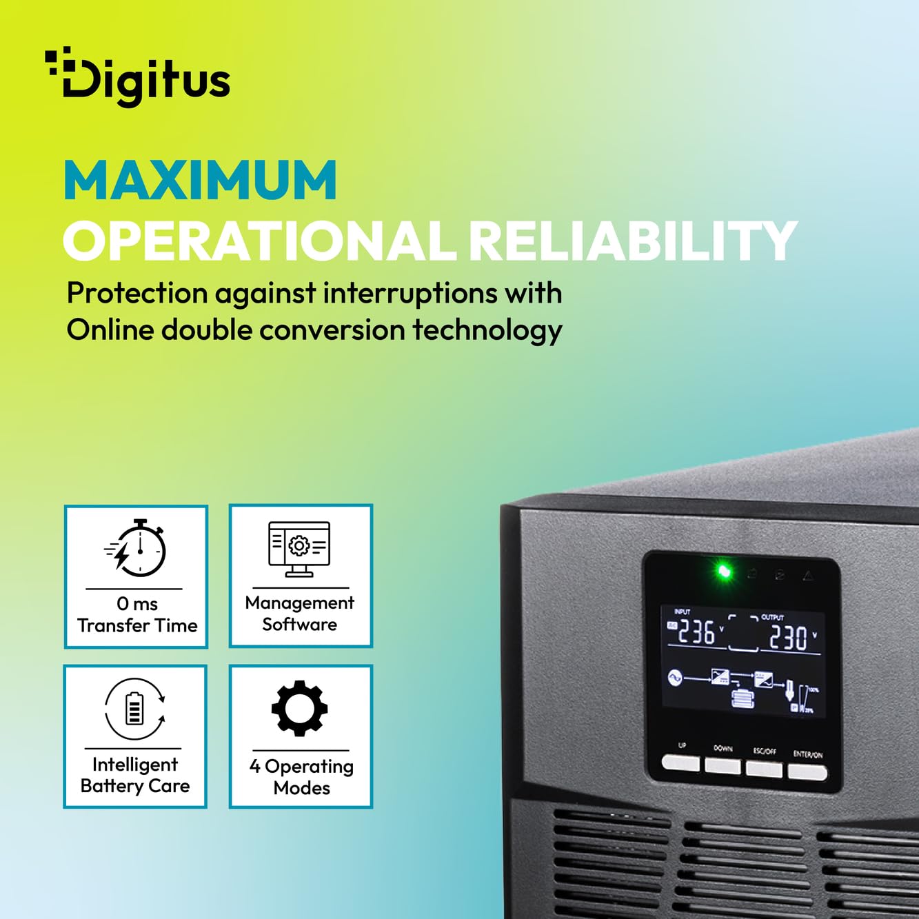 DIGITUS OnLine USV-System – 3 kVA 3 kW – 8X IEC C13 Steckdosen – Tower | Unterbrechungsfreie Stromversorgung – Leistungsfaktor 1,0 – UPS Software – RS232, RJ45 & USB-Port – Schwarz