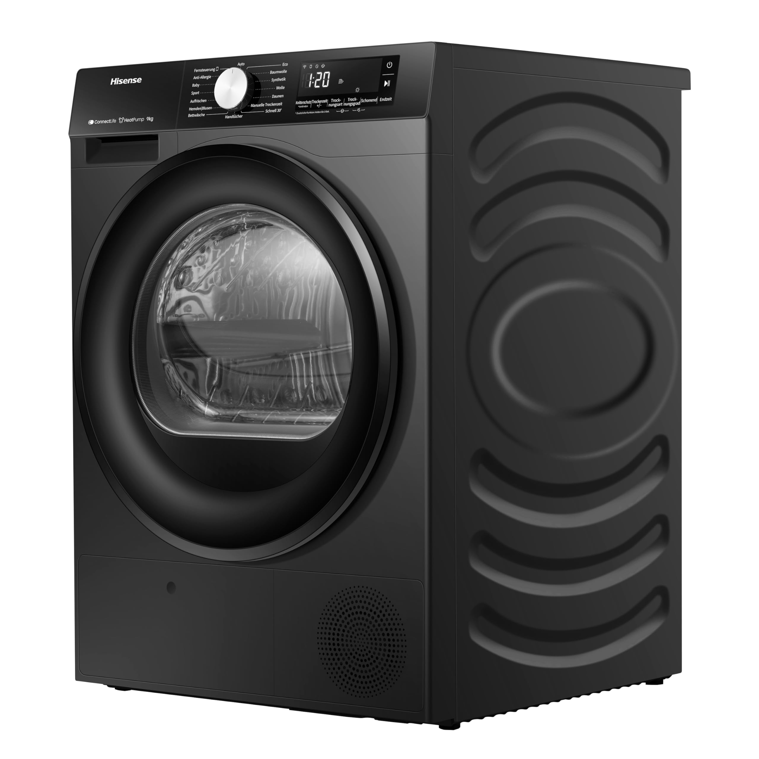 Hisense DH3S902BBCC Kondenstrockner mit Wärmepumpe / 9KG / 16 Programme/ConnectLife/Autodry/QuickDry/Allergie-Pflege/Auffrischen/TwinAir/DelayEnd/Feuchtesensor/EEK: C/Schwarz