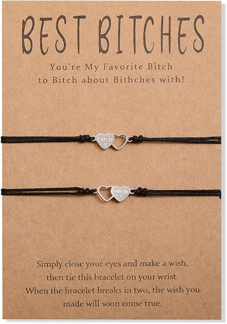 CheersLife 2/3 Best Bitches Bracelets Best Friend Friendship Long Distance Matching Rationship Bracelet Wish String Funny Jewelry Birthday Party Gift Set for Women Girls Sisters Teen