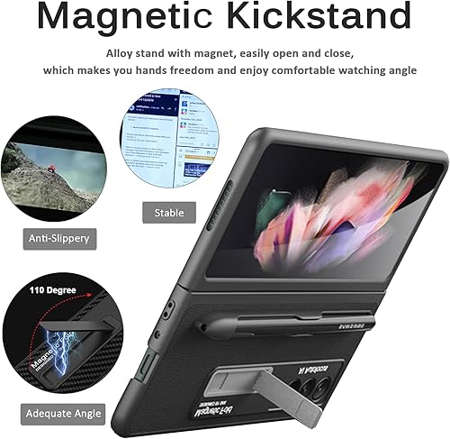 Miniatura 6 de Miimall Funda de piel compatible con Samsung Galaxy Z Fold 3 con bolsillo para S Pen, resistencia a los golpes, antiarañazos, función de atril