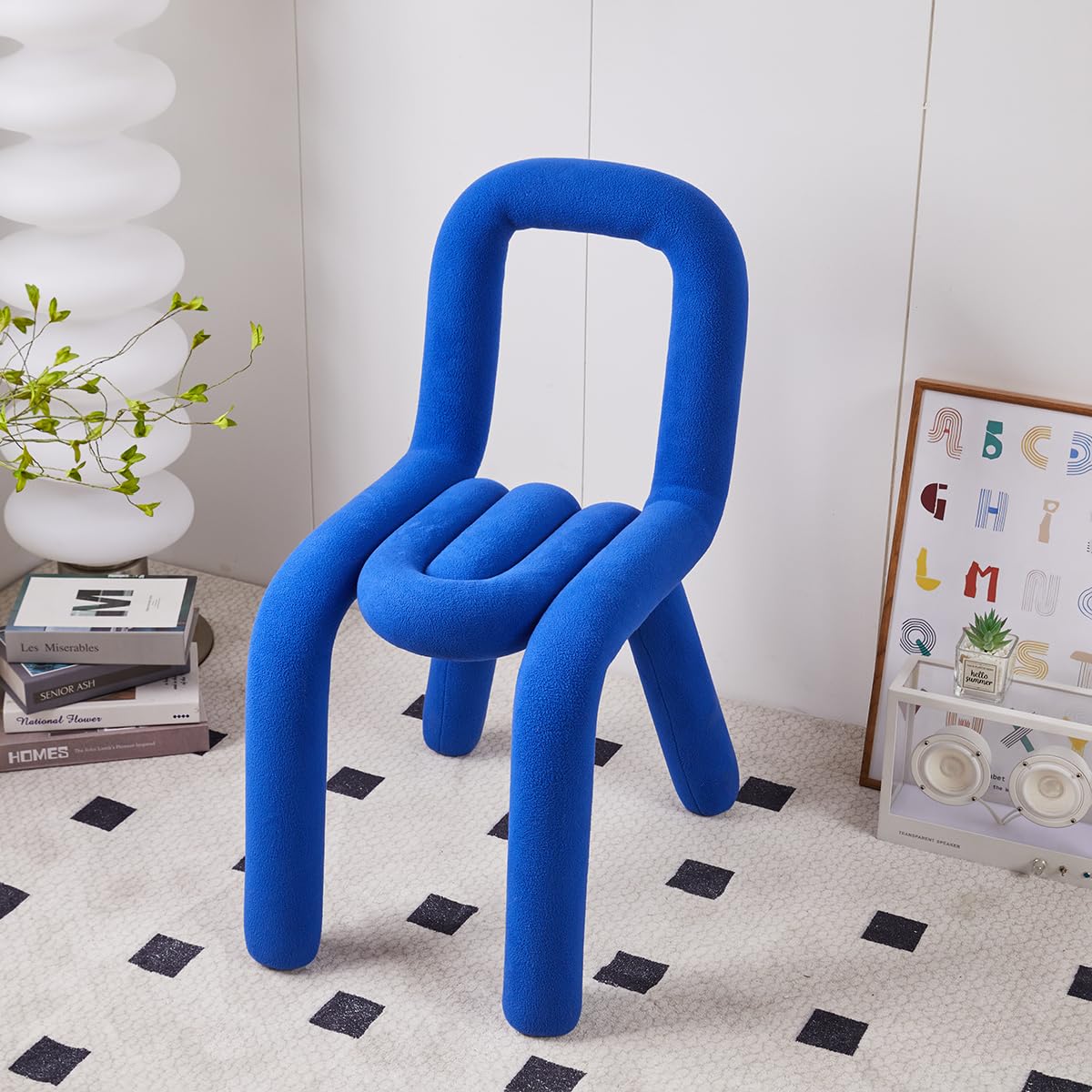 Small Vanity Chair for Makeup Room, Charming Accent Velvet Chair, Dining Chairs, Comfortable Living Room Armchair, for Home Decoration -Iron Frame, Blue