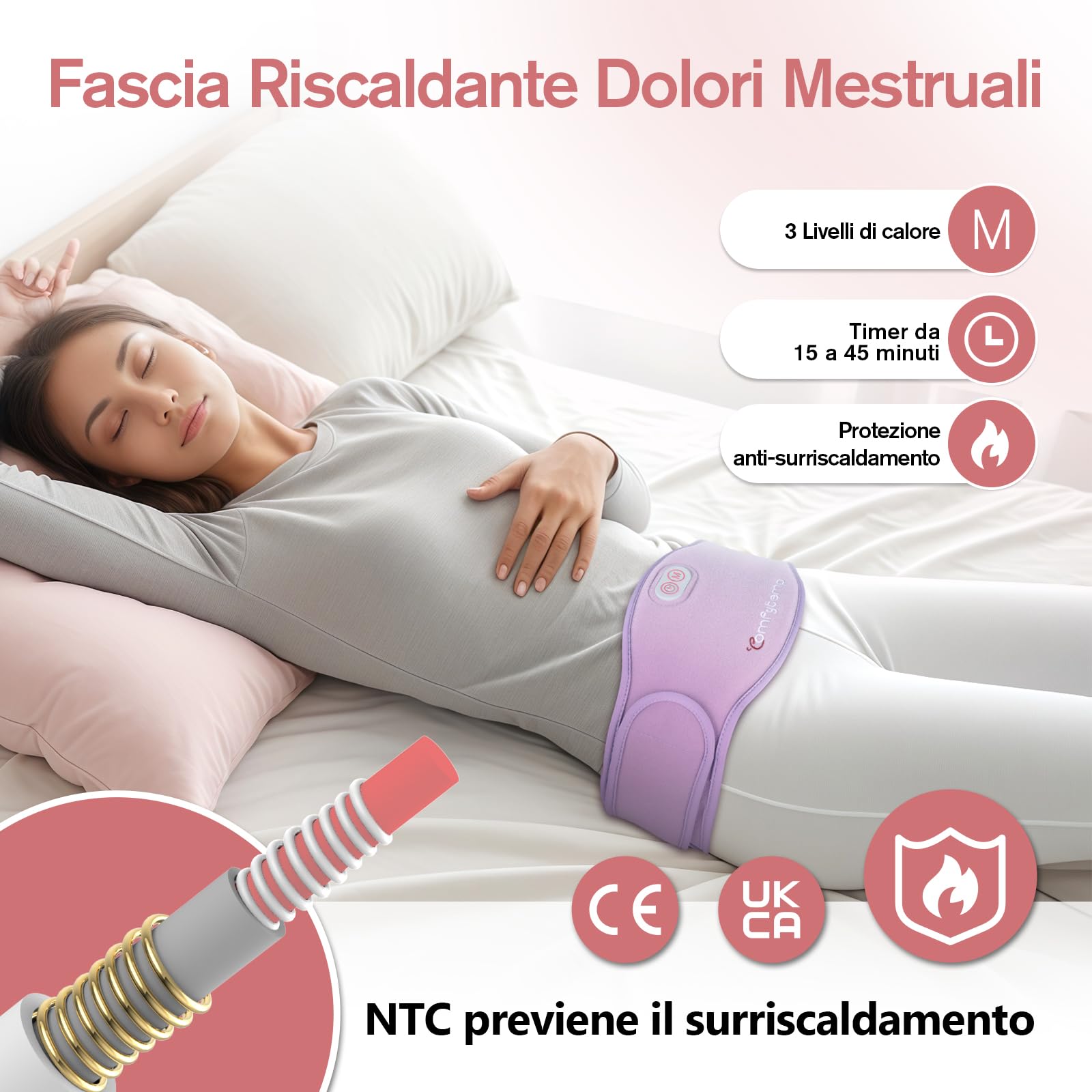 Comfytemp Fascia Riscaldante Mestruali, Grande, 5000mAh, Adatto per Scaldare la Pancia e la Schiena Durante il Periodo Mensile, 150x16cm, Fascia Riscaldata Senza Fili, Ideale per Mamme e Donne