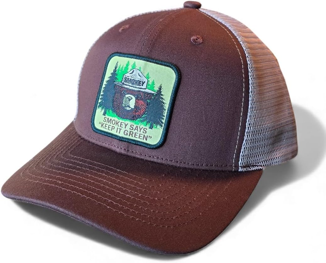 PNW Apparel Smokey the Bear Keep it Green Snapback Trucker Hat with Smokey the Bear Woven Patch