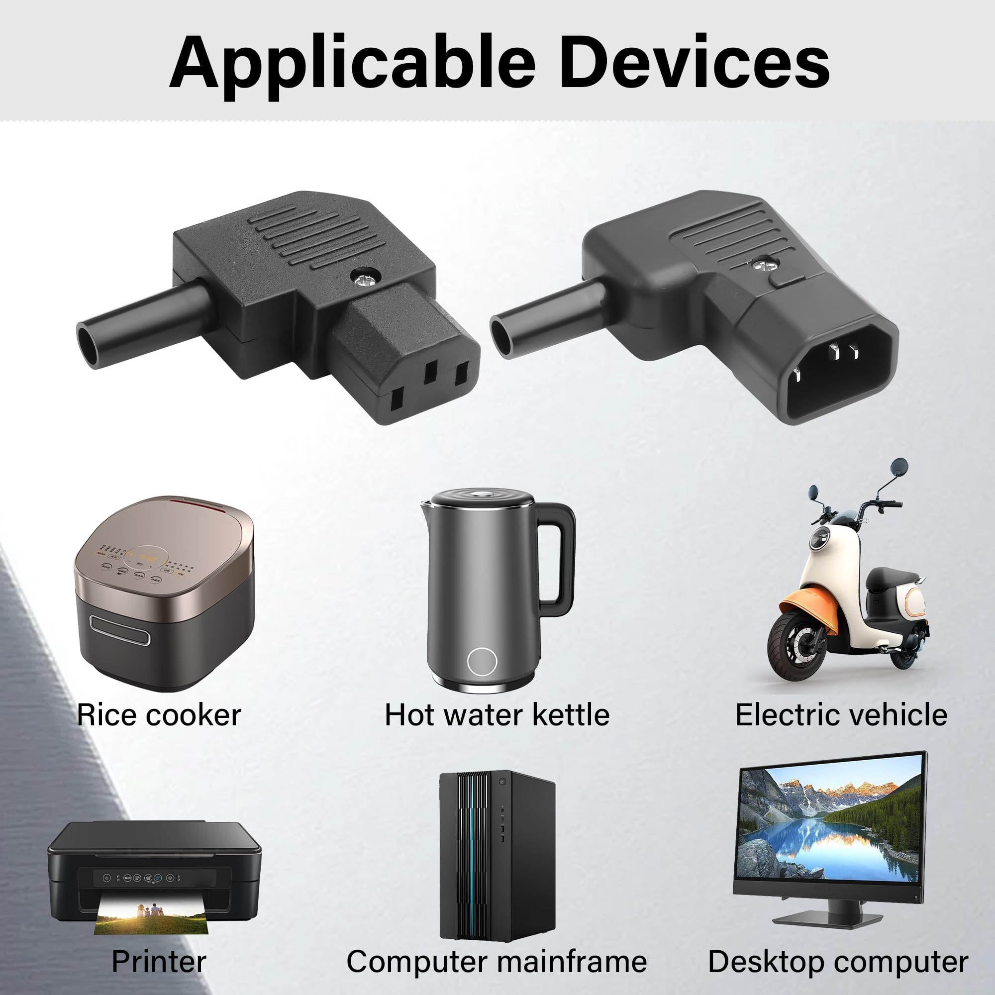 Adattatore di alimentazione a 3 poli IEC320 C13/C14, 90 gradi IEC320 C13/C14, 10 A/250 V C13/C14, adattatore rimovibile per computer, monitor, UPS (2 pezzi)