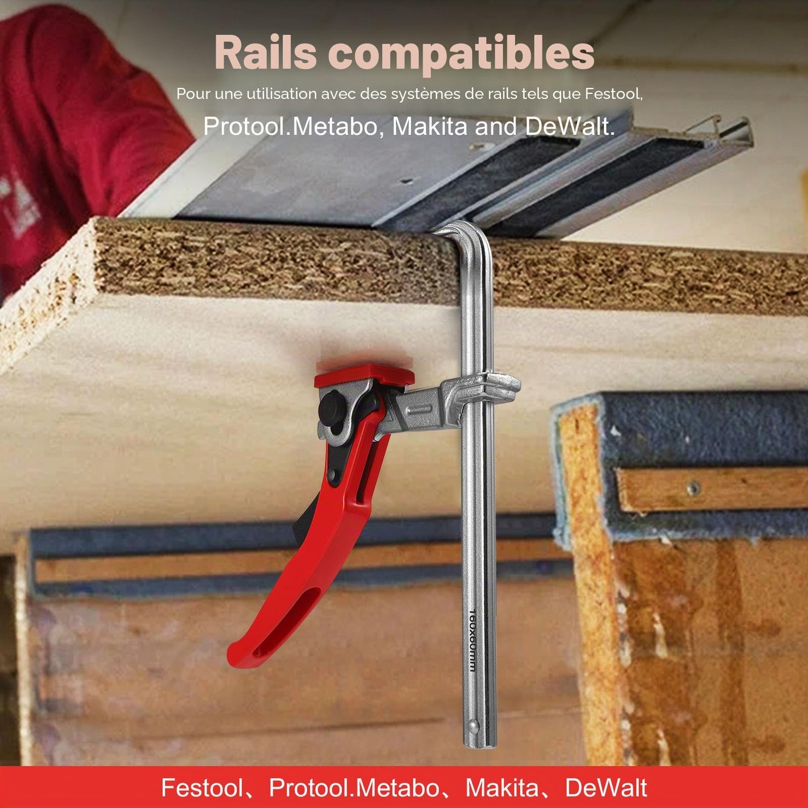 2 Pièces Serre Joint, Serre Joint Rail de Guidage Menuisier avec Capacité de 160mm et Profondeur de Gorge de 60mm Pince de Serrage à Dégagement Rapide Ponçage Meulage et Coupe