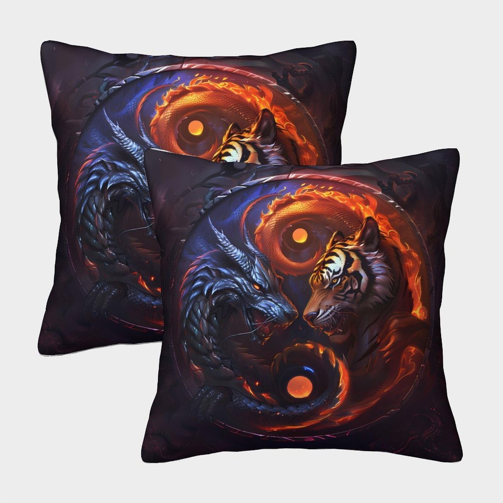 QFVANSIYO 3D Printed Dragon Tiger Pillowcase Microfiber Bedroom Decor Animal Pattern Pillow Cover for Adults Teens Home Bedding 45x45cm