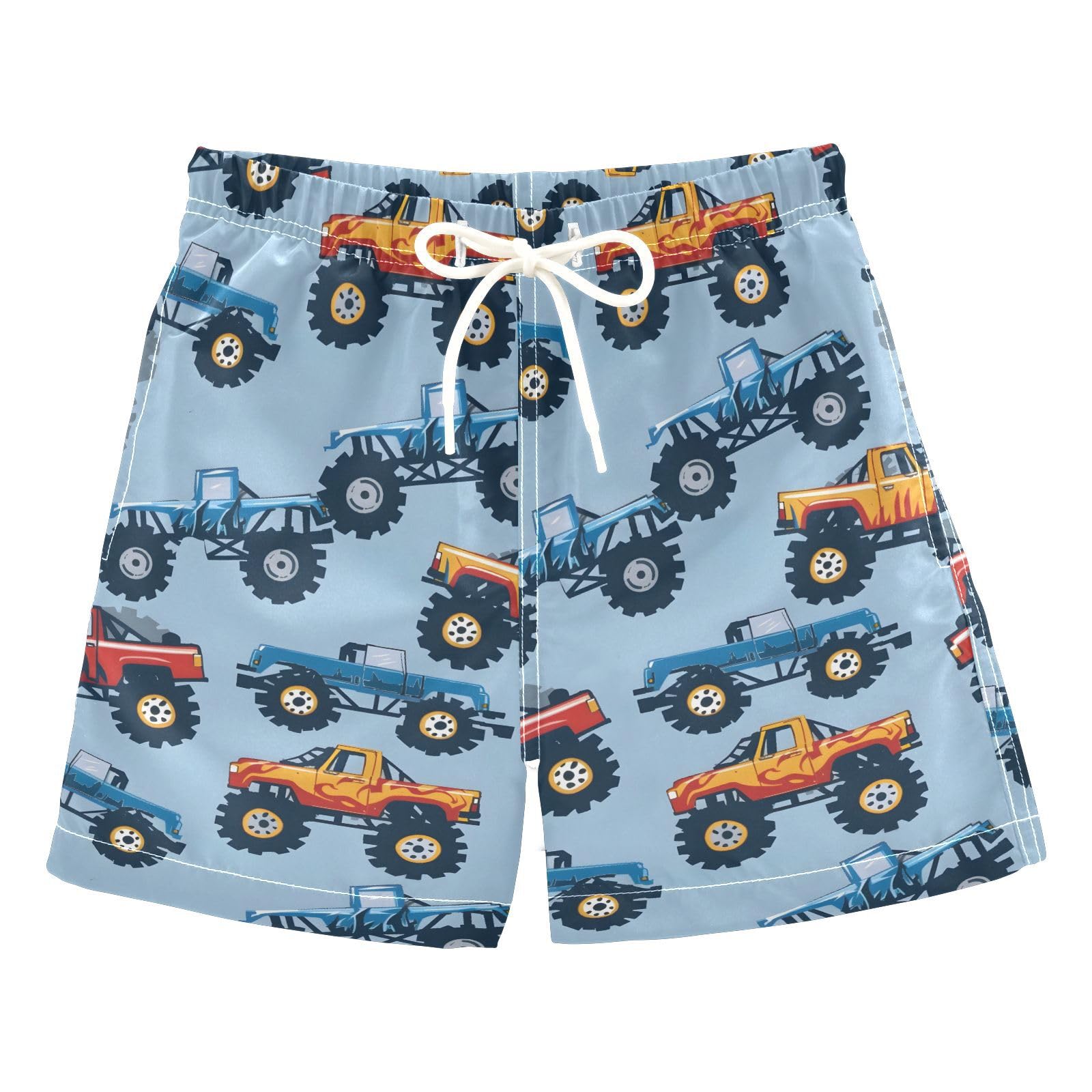 ALAZA Monster Truck Car Blue Boys' Swim Trunks Beach Shorts Quick Dry Swimsuit 8 Years