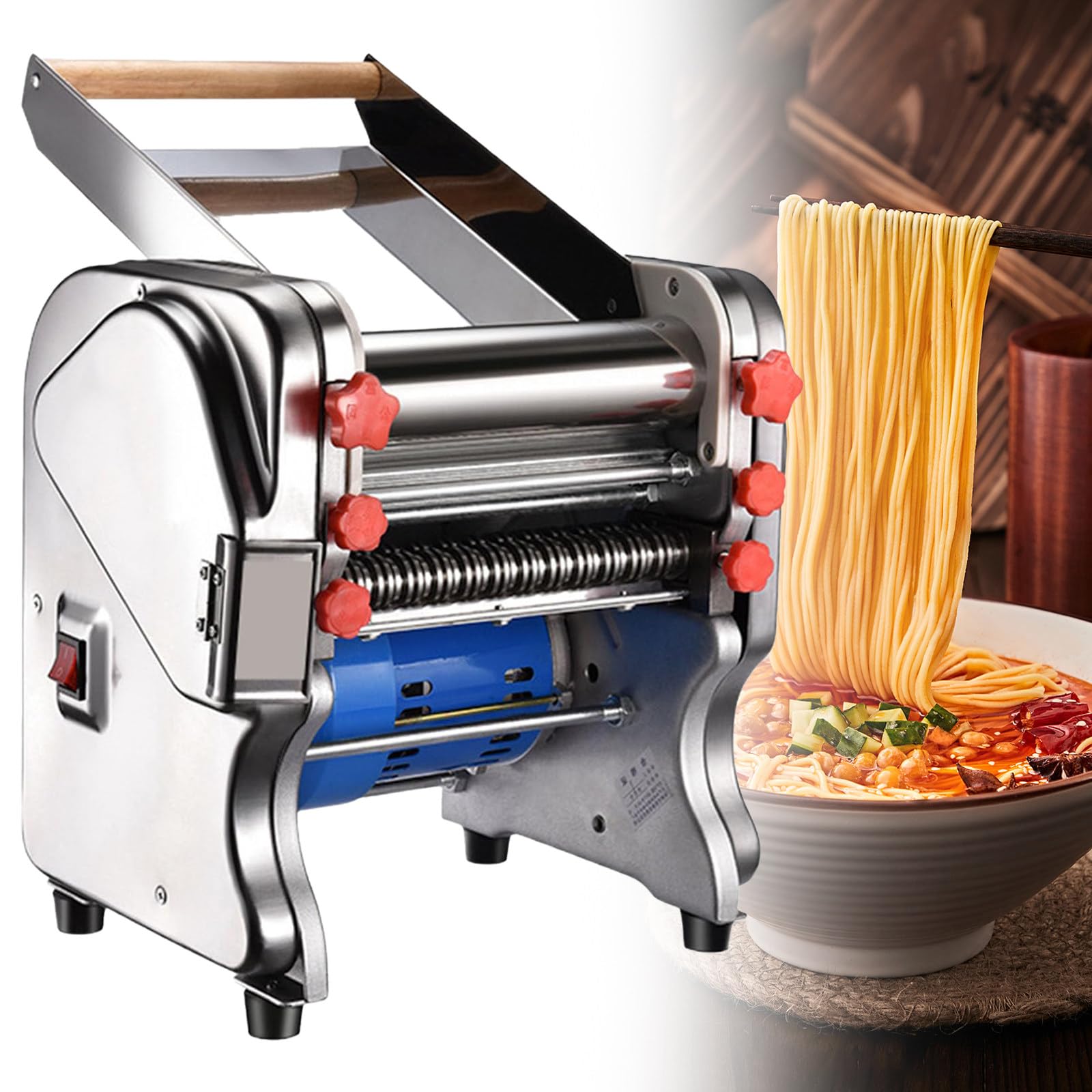 SENJINGHUA Electric Pasta Machine 550w,Commercial Dough Rolling Machine,Stainless Steel Home Fresh Pasta Making Machine,for Noodles/Spaghetti/Lasagna,Electric Pasta Maker 240