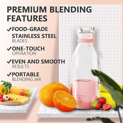Miniatura 4 de Licuadora portátil personal para batidos y jugos, recargable por USB, taza de viaje compacta de 11.8 fl oz con cuchillas de acero inoxidable, sin