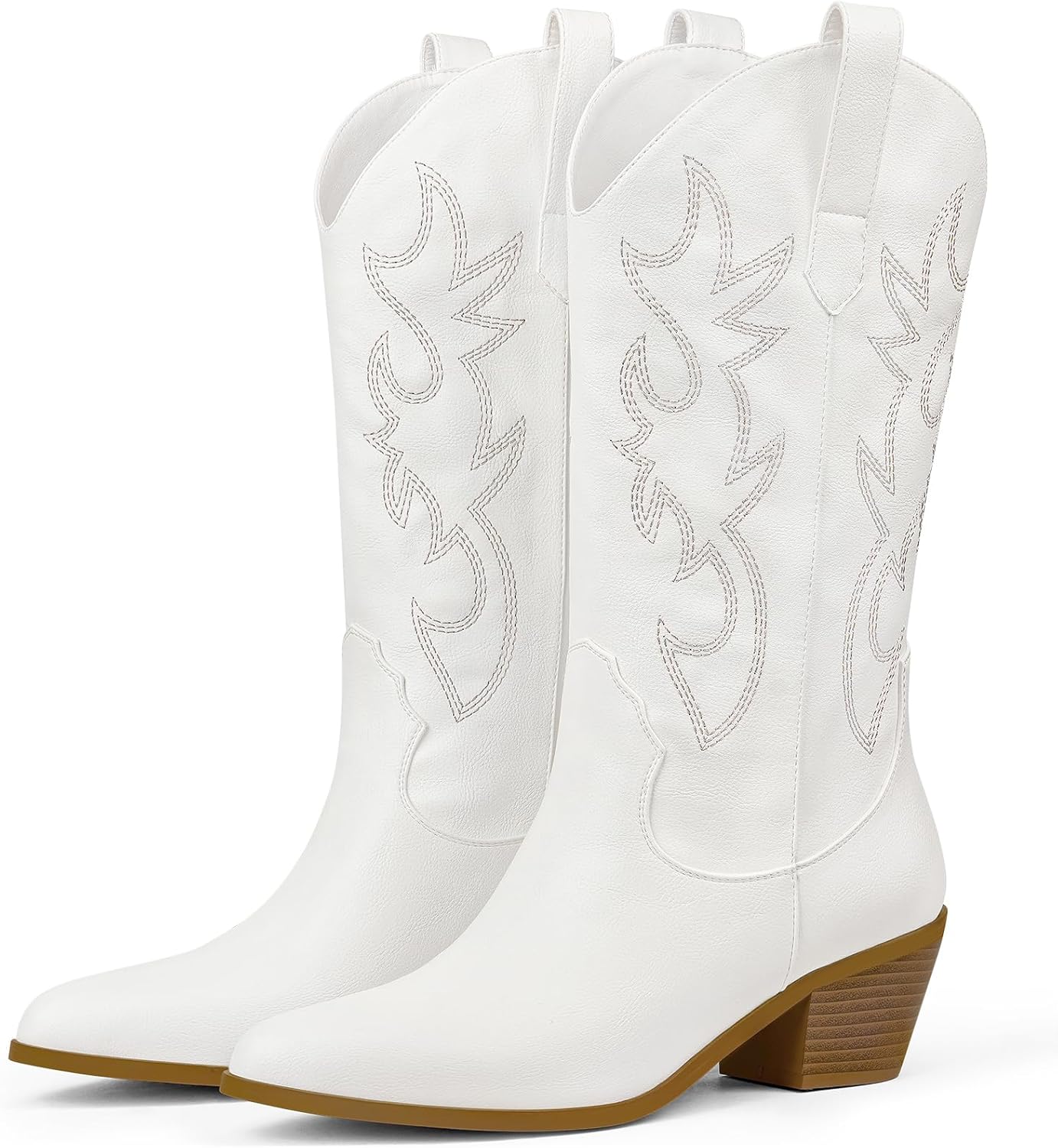 MUCCCUTE Cowboy Boots for Women Cowgirl Boots Mid Calf Pointed Toe Embroidered Fashion Western Chunky Pull On - Image 9