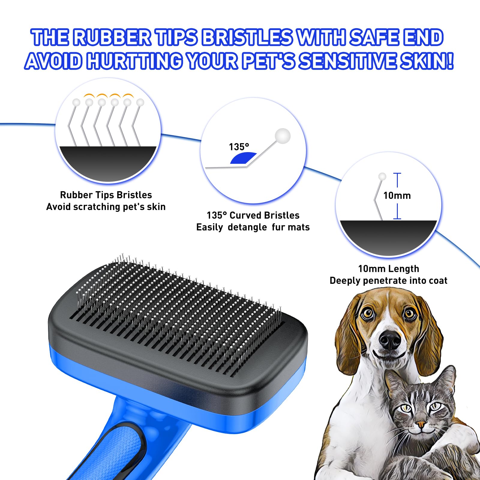 WOPQAEM Dog Brush, Self Cleaning Slicker Dog Brush for Shedding & Grooming Short or Long Haired Cats, Furminator for Pets New Blue - Image 2