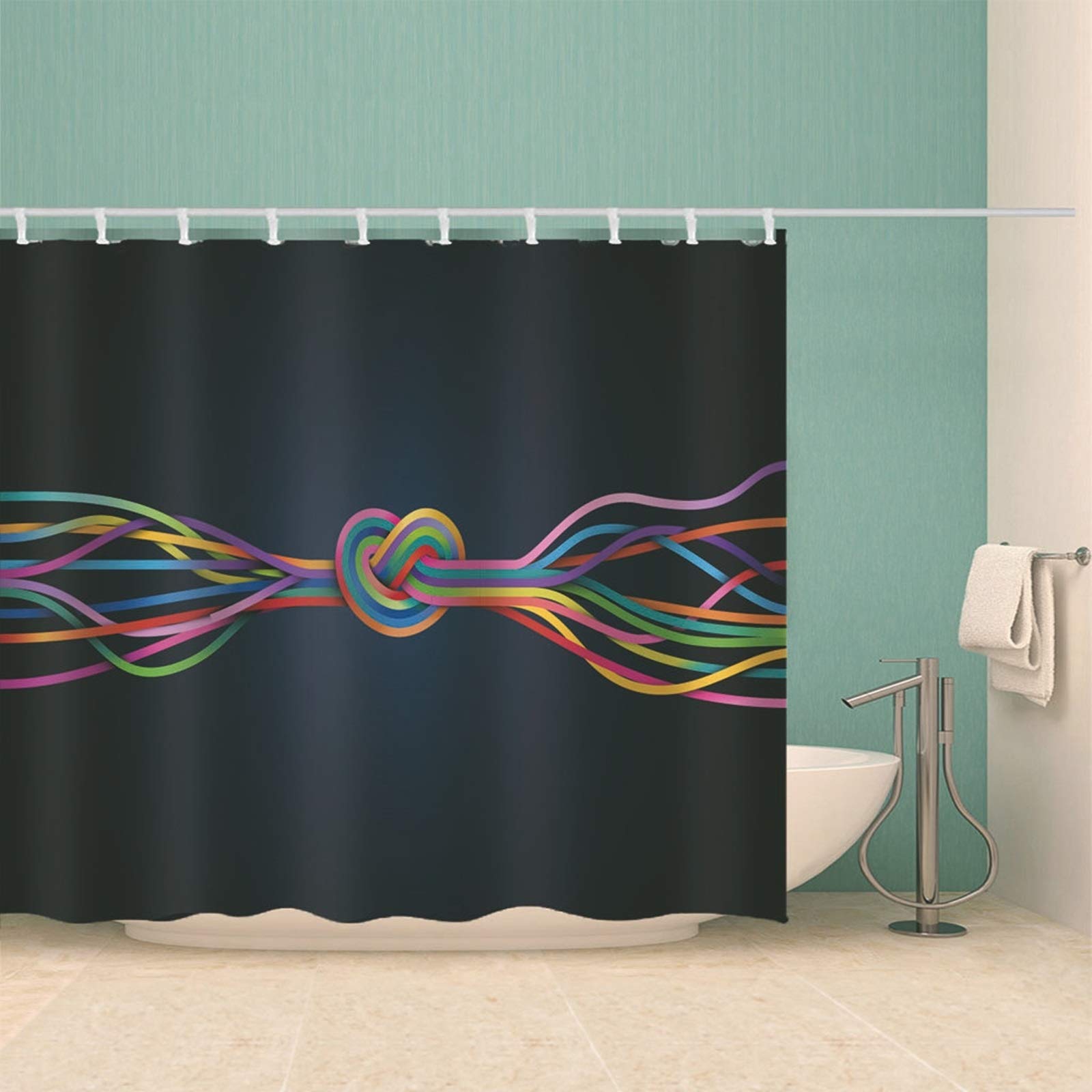 Tende da Bagno Nero Impermeabile & Lavabile Tenda Bagno Doccia Poliestere con Ganci Tenda Doccia Linee Colorate, 165x200cm