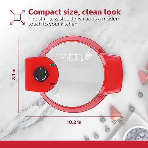 Miniatura 6 de Holstein Housewares waflera belga de 7 pulgadas, revestimiento antiadherente, rojoacero inoxidable, deliciosos waffles en minutos para comidas