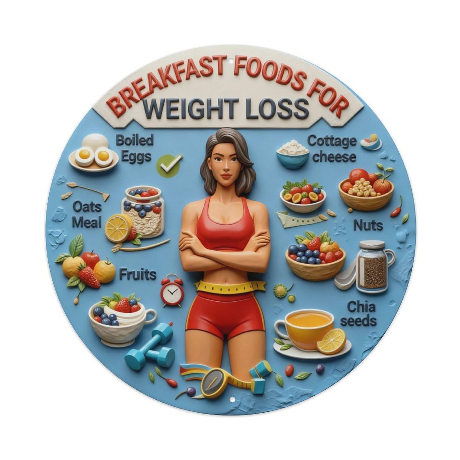 Breakfast Foods For Weight Loss Round Metal Tin Sign Vintage Wall Decor, Bar Garage Cafe Kitchen Home Wall Art Poster 8x8inches