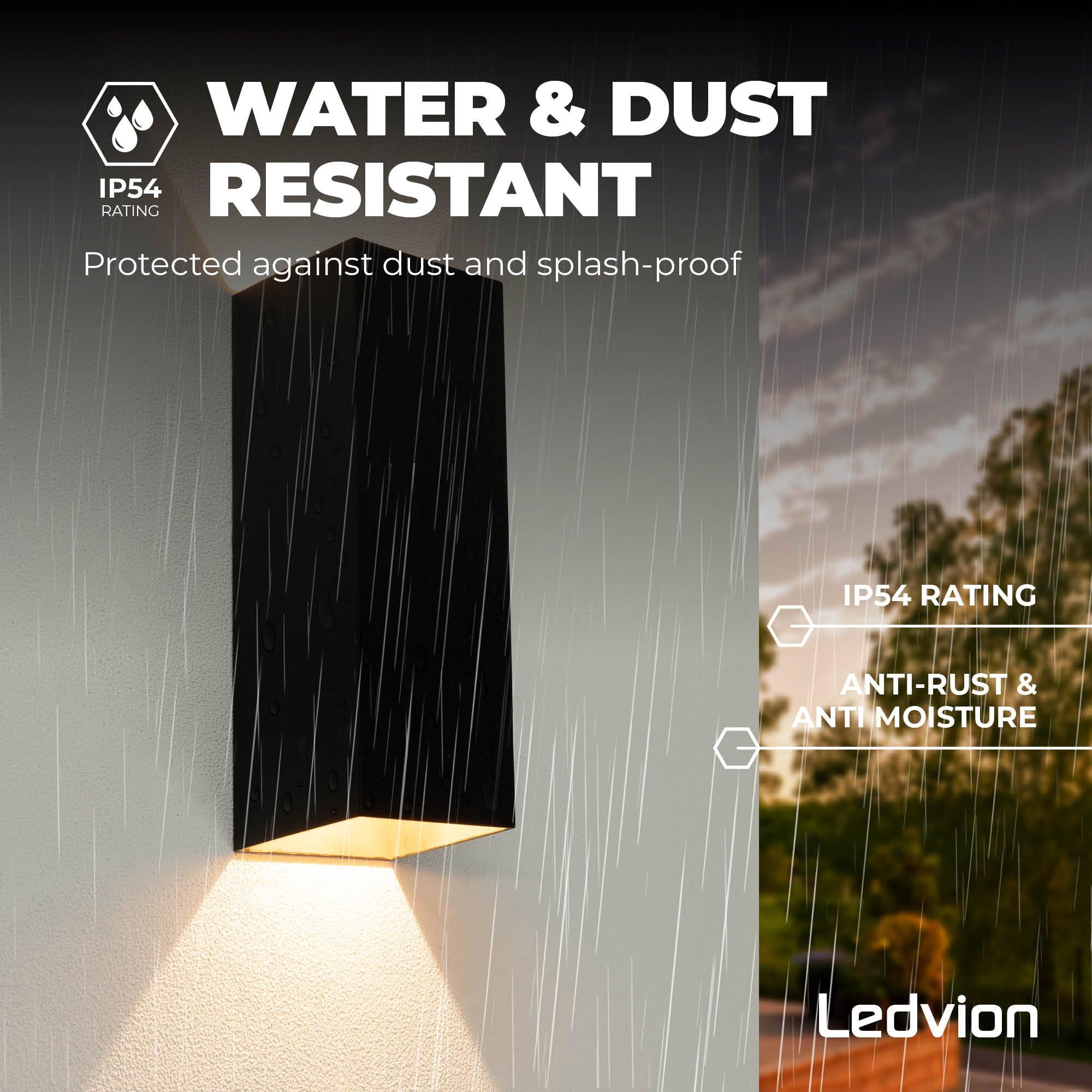 Ledvion - Lampada da Parete LED, 9W, 800 Lumen, 3000K, IP54, Nera e Quadrata, Luce Doppia Up&Down, Lampada da Esterno, Lampada Decorativa, Illuminazione da Giardino