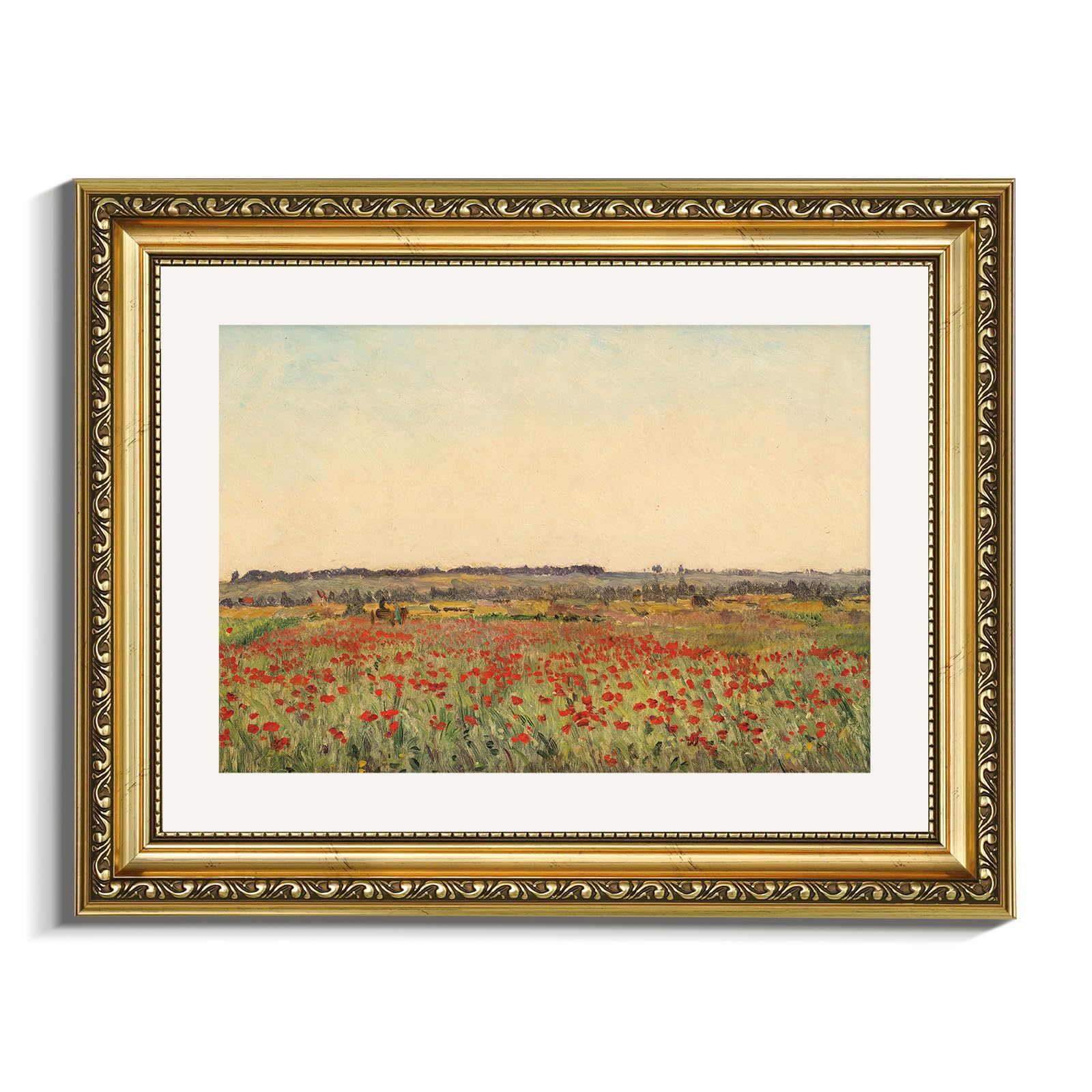 VIYYIEA Gold Framed Poppy Wall Art, Living Room Bedroom Floral Scenery Pictures Wall Decor, Cottage Farmhouse Retro Decor, Canvas Prints, Antique Picture Frame Vintage Paintings,11x14 Inch — image 1