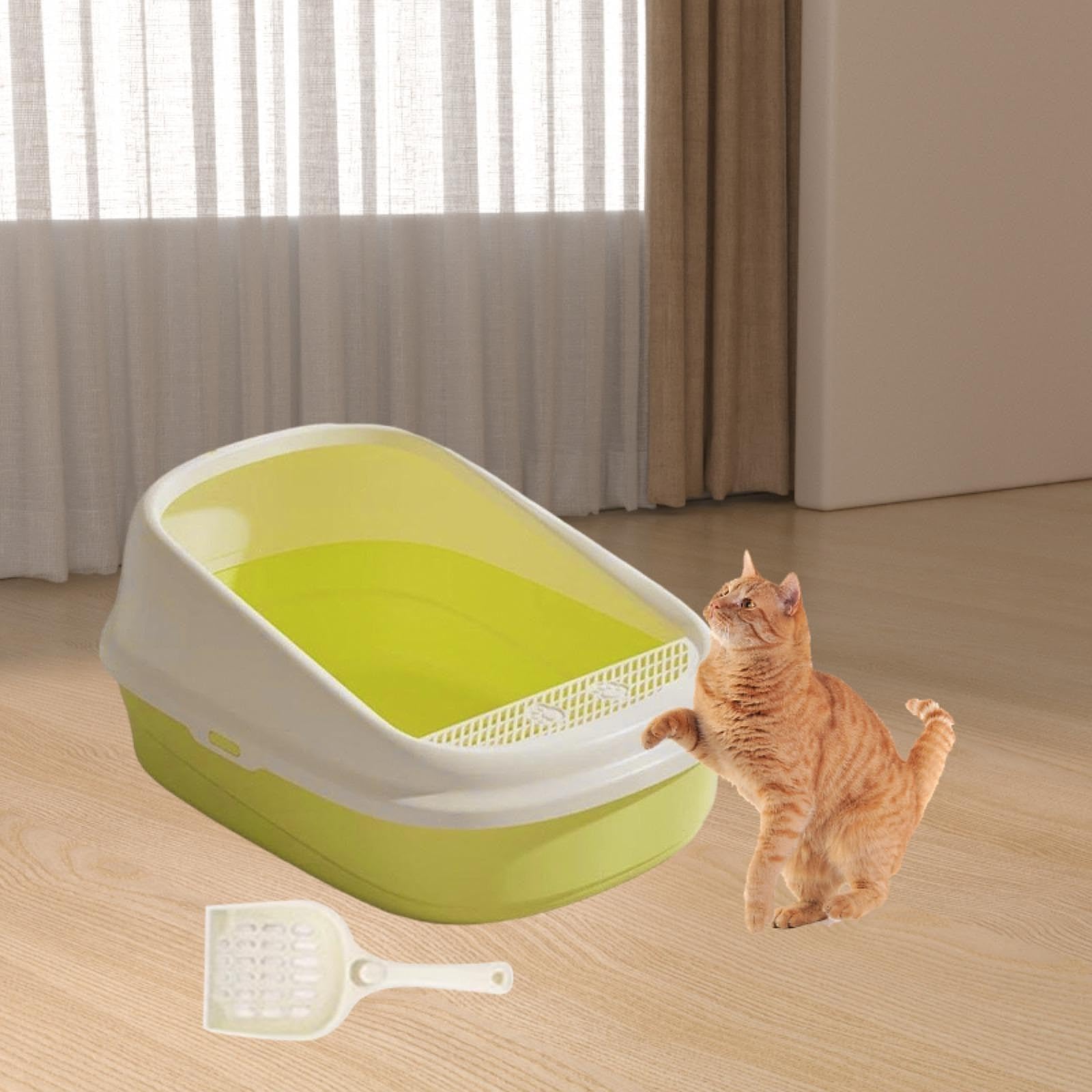 Katzenklo Halbgeschlossen Katzenstreu Box Katzen Toilette Katzenkiste Katzenwanne mit Trittschutzplatte Und Hoher Umrandung Glatte PP Fläche für Langl, XL Grün