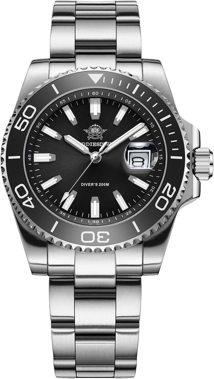ADDIESDIVE Mens Dive Watch 200 M Waterproof Luminous Ceramic Bezel Quartz Analog Date Display Classy Wrist Watches for Formal Dress Style